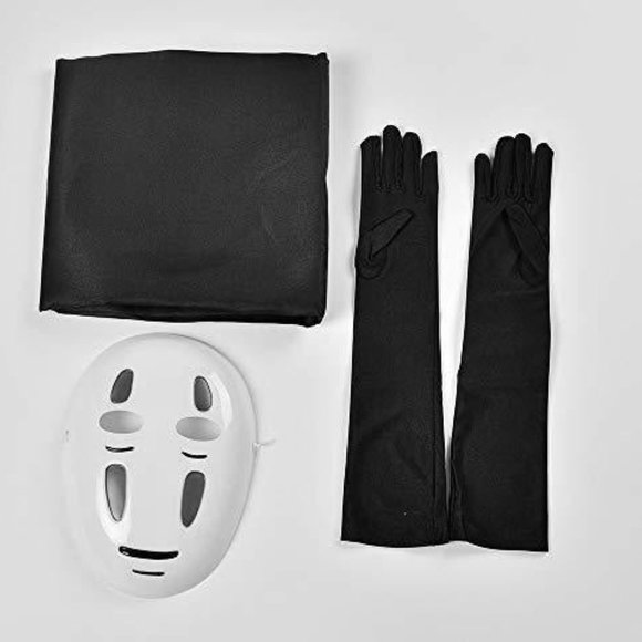 Manga Kaonashi No Face Cosplay Costume Halloween Cloak Outfit + Gloves Mask Set - Picture 5 of 11